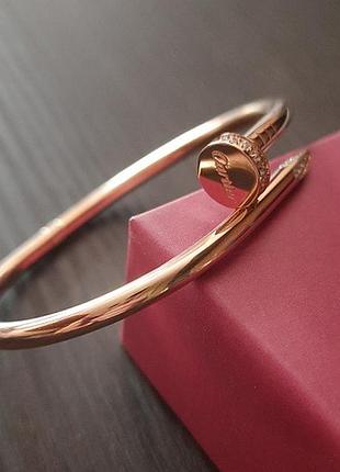 Браслет цвях, у стилі карт'є, позолочений, з камінням, позолота