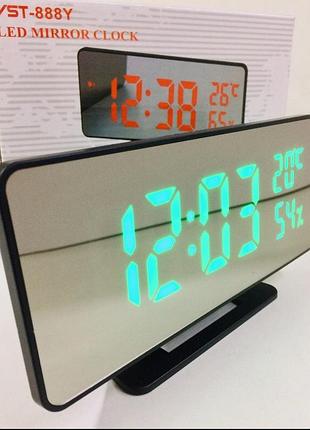 Настольные часы vst-888y-4/7006 с функцией измерения температуры и влажности, цвет зеленый, с возможностью