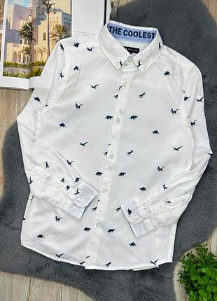 Дитяча біла сорочка для хлопчика сорочка динозаври c&a р.140