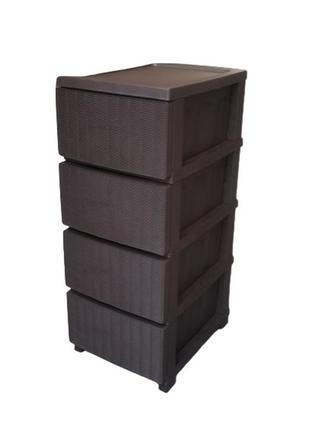 Пластиковий коричневий комод, тумба, тумбочка, шафка на 4 ящики в стилі ротанго