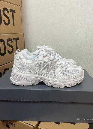 New balance 53о full white premium кросівки нью беленс шкіра сіточка демісезон
