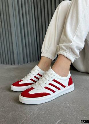 Кеды 12366, р.36,37,38,39,40,41, натуральная кожа+замша, белый красный