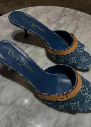 Джинсові мюлі босоніжки lv monogram