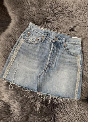 Джинсовая юбка юбка levi’s levis levi левайс с каменными стразами оригинал