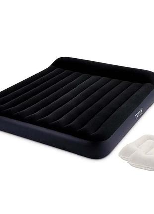 Надувний матрац intex 64144-2, 183 x 203 x 25 см, двома подушками та ручним насосом. двомісний