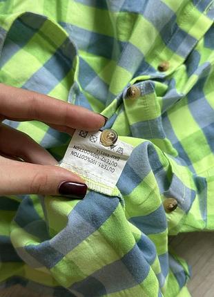 Рубашка в клетку ярко зеленая, голубая