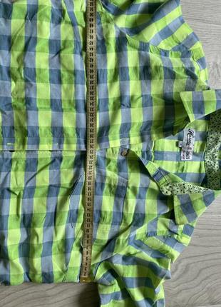 Рубашка в клетку ярко зеленая, голубая