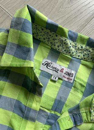 Рубашка в клетку ярко зеленая, голубая