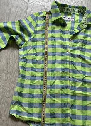 Рубашка в клетку ярко зеленая, голубая
