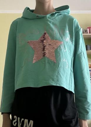 Детский кроп худи с пайетками
