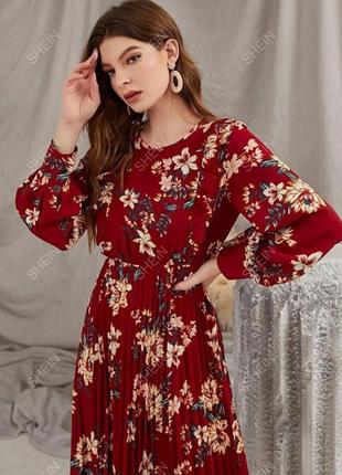 Длинное платье с плиссированным низом в цветочный принт shein3 фото
