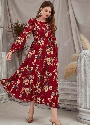 Длинное платье с плиссированным низом в цветочный принт shein