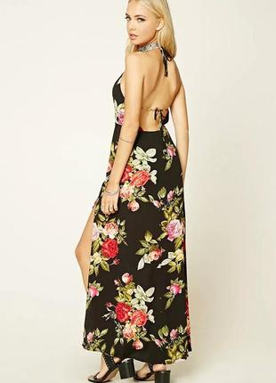 Сукня forever 21 black red floral print halter maxi dress medium m