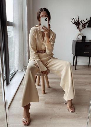 Стильний молочний комплект костюм-сорочка штани палаццо zara 36/38
