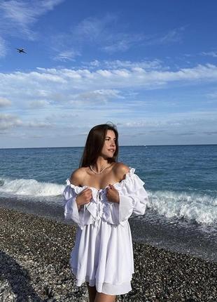 Шифонова коротка сукня, з рюшами, білий та чорний колір1 фото