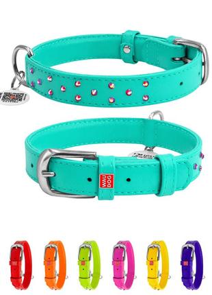 Нашийник для собак шкіряний waudog glamour з qr паспортом, з клейовими стразами, ш 25 мм, дов 38-49 см