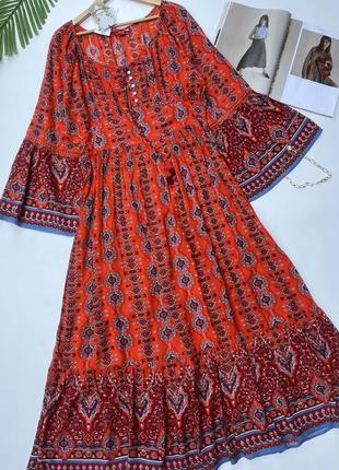 Длинное ярусное платье в принт. натуральное легкое платье в стиле бохо5 фото
