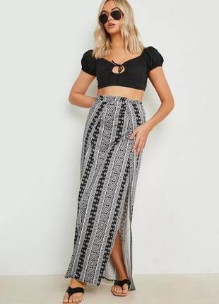 Юбка черная с орнаментом boohoo 14(l)