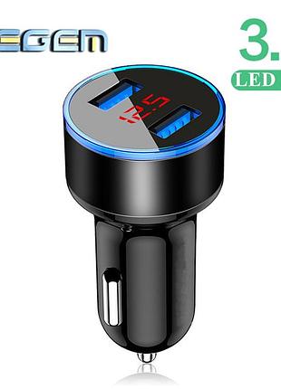 Автомобільний зарядний пристрій 3.1a led 2 usb порти. зарядка в машину від прикурювача для телефону dv73b