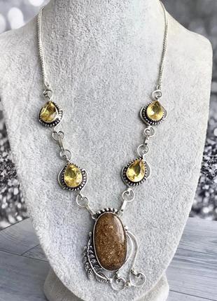 Индия, колье с бронзитом и цитриновыми кварцами, длина 59 см