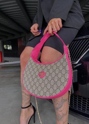Женская сумка в стиле gucci half moon shaped beige/pink