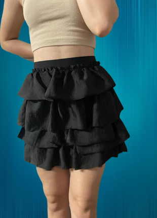 Шорты рюшами пышные юбка-шорты юбка мини чёрная р. 46 44 м шортики юбочка юпка юпочка спортивные