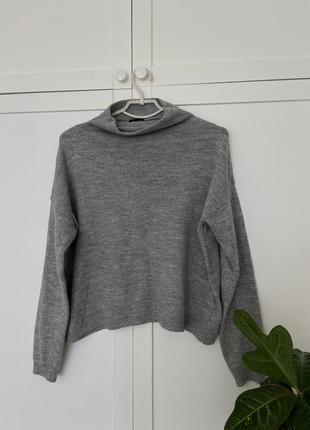 Сірий вільний светр, в'язаний теплий гольф, кофточка кофта-джемпер із коміром2 фото