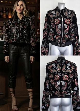 Оксамитова куртка-бомбер zara з вишивкою