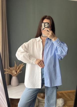 Бело голубая рубашка в полоску stradivarius