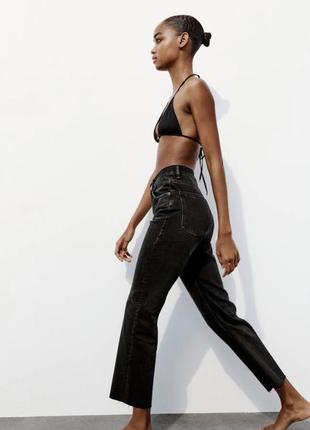 Джинсы прямые трубы палаццо черные с необработанным низом вареные flare Шльопки waist cropped length 34