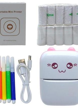 Портативний термопринтер "mini printer" (папір і фломастери в комплекті), рожевий