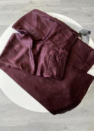 Бордові лляні брюки кльош штани палаццо льон від joseph10 фото