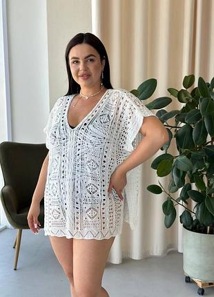 Пляжна туніка накидка парео пончо oversize ажурна 4 кольори
