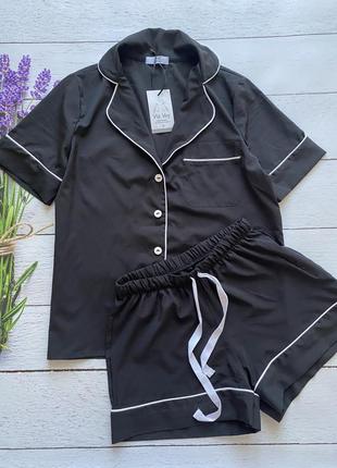 Пижама пижама атласная шорты рубашка двойка