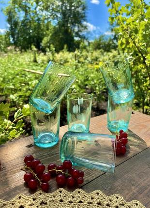 Винтаж! 🍸💦 купоросное стекло комплект рюмки стопки тонкостенные художественное стекло ручная гравировка шоты