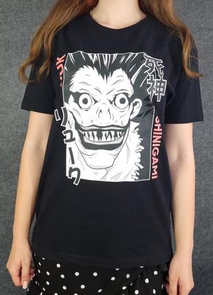 Футболка з бавовни чорна розміру l з малюнком рюка з аніме deathnote (зошит смерті) унісекс