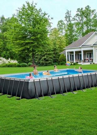 Бассейн каркасный стоечный intex 26374 ultra frame pool лестница подстилка тент насос 28648, 975*488*132 см
