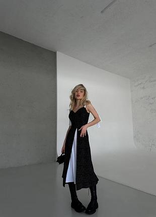 Чорна сукня міді з білими вставками с м л вечірній сарафан у горох 42 44 46