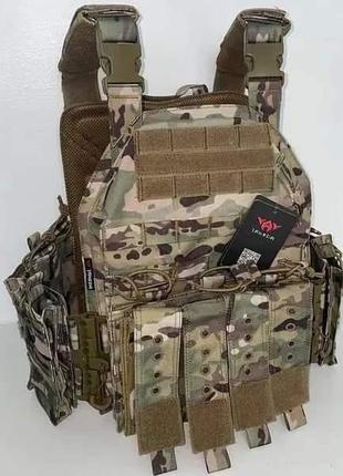 Штурмовая плитоноска,yakeda 12 подсумков с быстрым сбросом cordura 1000d мультикам.бронежилет для зсу