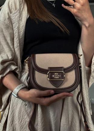 Шкіряна сумка коричнева сумка бежева coach morgan saddle bag