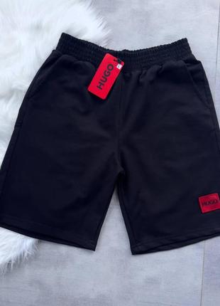Мужские шорты hugo boss черные на лето хлопковые хьюго босс (b)