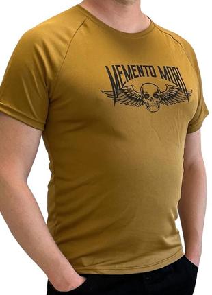 Тактическая футболка койот coolmax с принтом memento mori армейская мужская влагоотводящая футболка цвет койот
