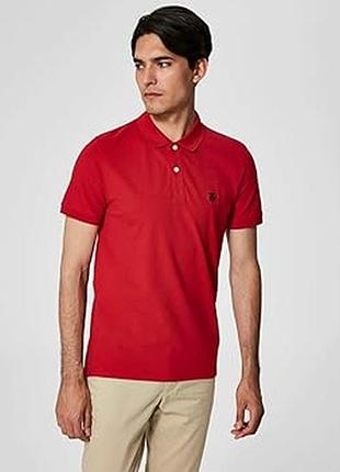 Selected homme, удобное хлопковое поло красного цвета известного бренда из данных