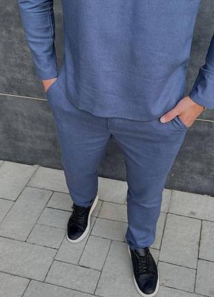 Чоловічі штани лляні темно-сірі на літо штани повсякденні легкі (b)