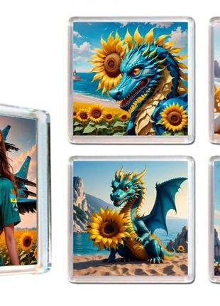 Магниты патриотические на холодильник ,5 штук ,украинский сувенир, дракон, подсолнухи, самолет f16,