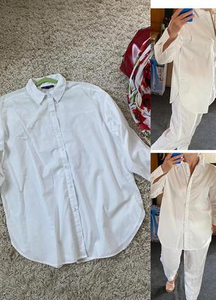Базовая белая (молочная) хлопковая рубашка оверсайз,primark,p.10-12