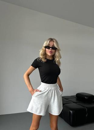 Женские летние качественные серые широкие короткие шорты шортики мини двухнить хлопок лето