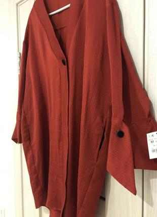 Zara новенькое с биркой свободное oversize платье-рубашка brick 2304/7122 фото
