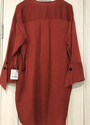 Zara новенькое с биркой свободное oversize платье-рубашка brick 2304/7123 фото