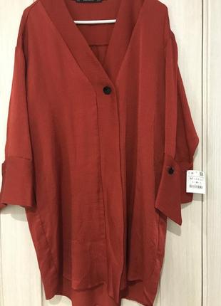 Zara новенькое с биркой свободное oversize платье-рубашка brick 2304/7125 фото